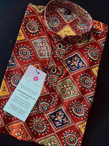 Maroon Bandhej Style Kurta Color Premium Cotton Silk Kurta Pajama Set with Digital Prints | Cotton Kids Kurtas - Kaash