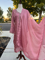 Mauve Pink Silk 3pcs 3-piece (kameez, palazzo, dupatta) with cut danna, sequence, real mirror & embroidery — Kaash Collection
