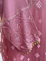 Mauve Pink Silk 3pcs 3-piece (kameez, palazzo, dupatta) with cut danna, sequence, real mirror & embroidery — Kaash Collection