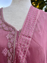 Mauve Pink Silk 3pcs 3-piece (kameez, palazzo, dupatta) with cut danna, sequence, real mirror & embroidery — Kaash Collection