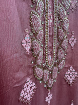 Mauve Color 3pcs Suit in Silk material with Chiffon Dupatta. - Kaash
