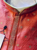 Mauve Pink men's kurta pajama in soft silk (non-pure) with self-design with small zari weave buttis — Kaash Collection