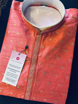 Mauve Pink men's kurta pajama in soft silk (non-pure) with self-design with small zari weave buttis — Kaash Collection