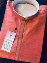 Mauve Pink Soft Silk Men Kurta Pajama for Men with Self Design material with small Zari Weave - Kaash