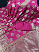 Mauve Pink Traditional Banarasi Handloom Saree in Banarasi Silk with Muted Gold Zari Weaving - Muted Gold Buttas - Grand Pallu - Kaash