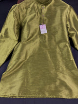 Mehndi Green Color Raw Silk Indian Men Short Kurta - Kaash