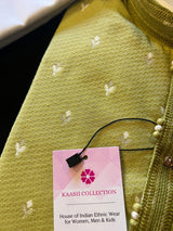 Mehndi Green Heena Green Color Jute Silk Men Kurta Pajama with Weave Work | Designer Men Kurta Pajama Set | Kurta Pajama Set in USA - Kaash