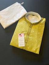 Mehndi Green Heena Green Color Jute Silk Men Kurta Pajama with Weave Work | Designer Men Kurta Pajama Set | Kurta Pajama Set in USA - Kaash