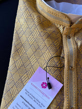 Mustard Yellow and Grey designer Men Kurta Pajama Set with tiny Sequin Work | Self Embroidered Material | Designer Mens Wear | Kurta Store - Kaash
