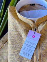 Mustard Yellow and Grey designer Men Kurta Pajama Set with tiny Sequin Work | Self Embroidered Material | Designer Mens Wear | Kurta Store - Kaash