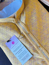 Mustard Yellow and Grey designer Men Kurta Pajama Set with tiny Sequin Work | Self Embroidered Material | Designer Mens Wear | Kurta Store - Kaash