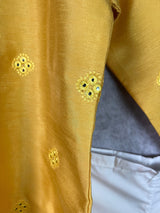 Mustard Yellow Boys Kurta Pajama Set in Soft Raw Silk with Lining | Embroidery Work | Boys Wedding Wear Kurta Sets | Kurta Pajama for Boys - Kaash