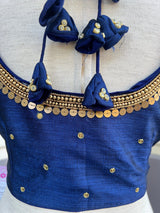 Navy Blue Color Raw Silk Ready to Wear Blouse - Kaash