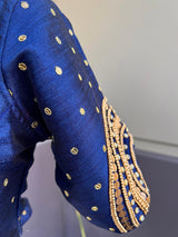 Navy Blue Color Raw Silk Ready to Wear Blouse - Kaash
