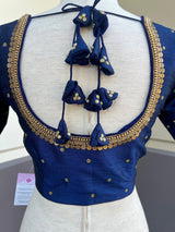 Navy Blue Color Raw Silk Ready to Wear Blouse - Kaash