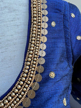 Navy Blue Color Raw Silk Ready to Wear Blouse - Kaash