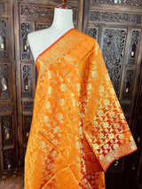 Orange Double-Tone Soft Silk dupatta in soft silk (non-pure) with double-tone with zari weaving — Kaash Collection