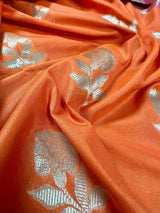Orange with Olive Green and Pink Color combination Traditional Handloom Banarasi Saree with wide Borders - Kaash