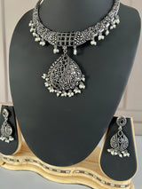 Oxidized Jewelry | Necklace with earrings | Oxidized indian jewelry with Stones | Oxidized German Silver Jewelry for women | Indian Jewelry - Kaash