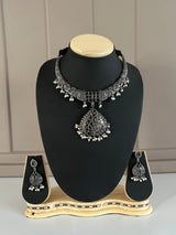 Oxidized Jewelry | Necklace with earrings | Oxidized indian jewelry with Stones | Oxidized German Silver Jewelry for women | Indian Jewelry - Kaash