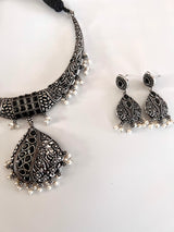 Oxidized Jewelry | Necklace with earrings | Oxidized indian jewelry with Stones | Oxidized German Silver Jewelry for women | Indian Jewelry - Kaash