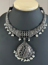 Oxidized Jewelry | Necklace with earrings | Oxidized indian jewelry with Stones | Oxidized German Silver Jewelry for women | Indian Jewelry - Kaash