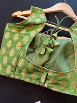 Parrot Green Banarasi Readymade Blouse - Kaash