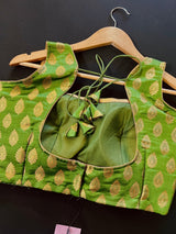 Parrot Green Banarasi Readymade Blouse - Kaash