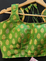 Parrot Green Banarasi Readymade Blouse | Sleeveless Blouse | Size - 36 | Readymade Blouses | Blouses for Sarees | Kaash Collection - Kaash