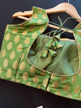 Parrot Green Banarasi Readymade Blouse | Sleeveless Blouse | Size - 36 | Readymade Blouses | Blouses for Sarees | Kaash Collection - Kaash