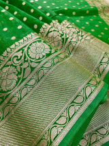 Parrot Green Color Banarasi Semi Georgette Silk Saree | Banarasi Saree | Georgette Sarees | Semi Georgette Sarees Muted Gold Zari Weave - Kaash