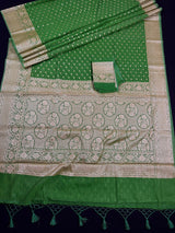 Parrot Green Color Banarasi Semi Georgette Silk Saree | Banarasi Saree | Georgette Sarees | Semi Georgette Sarees Muted Gold Zari Weave - Kaash