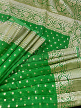 Parrot Green Color Banarasi Semi Georgette Silk Saree | Banarasi Saree | Georgette Sarees | Semi Georgette Sarees Muted Gold Zari Weave - Kaash