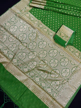 Parrot Green Color Banarasi Semi Georgette Silk Saree | Banarasi Saree | Georgette Sarees | Semi Georgette Sarees Muted Gold Zari Weave - Kaash