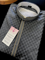Grey men's kurta pajama in soft silk (non-pure) with tiny sequin with embossed self-design — Kaash Collection