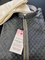 Party Wear Designer Men Kurta Set in Grey Color with tiny Sequin and Embossed Self Design in Soft Silk Material | Mens Wedding Ethnic Wear - Kaash