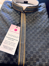 Party Wear Designer Men Kurta Set in Grey Color with tiny Sequin and Embossed Self Design in Soft Silk Material | Mens Wedding Ethnic Wear - Kaash