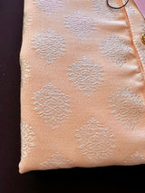 Pastel Light Peach men's kurta pajama in soft banarasi silk with silver zari buttas weaving — Kaash Collection