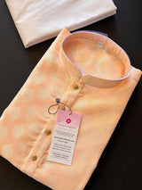 Pastel Light Peach men's kurta pajama in soft banarasi silk with silver zari buttas weaving — Kaash Collection