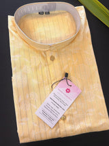 Pastel Light Yellow Color Cotton Silk Kurta with Digital Prints and Zari Stripes | Mens Kurta Pajama Set | Mens Ethnic Wear - Kaash