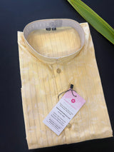 Pastel Light Yellow Color Cotton Silk Kurta with Digital Prints and Zari Stripes | Mens Kurta Pajama Set | Mens Ethnic Wear - Kaash