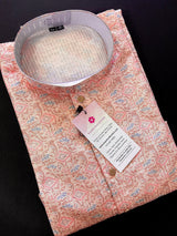 Pastel Peach Designer Kurta with Floral Digital Print in Soft Butter Silk with Thread and Sequence Work | Mens Ethnic Wear | Kurta Store - Kaash