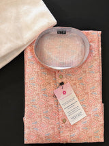 Pastel Peach Designer Kurta with Floral Digital Print in Soft Butter Silk with Thread and Sequence Work | Mens Ethnic Wear | Kurta Store - Kaash