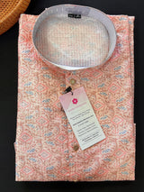 Pastel Peach Designer Kurta with Floral Digital Print in Soft Butter Silk with Thread and Sequence Work | Mens Ethnic Wear | Kurta Store - Kaash