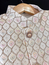 Pastel Pearl Off White men's Nehru/Modi jacket in silk (non-pure) with embroidery, thread & sequin work — Kaash Collection