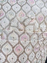 Pastel Pearl Off White men's Nehru/Modi jacket in silk (non-pure) with embroidery, thread & sequin work — Kaash Collection