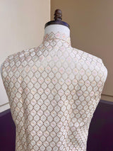 Pastel Pearl Off White men's Nehru/Modi jacket in silk (non-pure) with embroidery, thread & sequin work — Kaash Collection