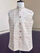 Pastel Pearl Off White Jacket for Men with Intricate Embroidery, thread and Sequence Work | Jacket for Kurta | Mens Wedding wear Outfits - Kaash