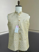 Pastel Pista Green men's Nehru/Modi jacket in silk (non-pure) with embroidery, thread & sequin work — Kaash Collection