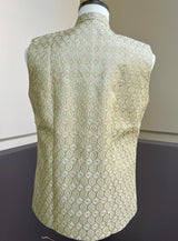 Pastel Pista Green men's Nehru/Modi jacket in silk (non-pure) with embroidery, thread & sequin work — Kaash Collection